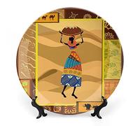 Piatto in porcellana con decoro afro, corpi femminili sexy, design esotico, stampa artistica di donne della savana, piatto in ceramica per decorazioni decorative, 1 piatto e 1 espositore.