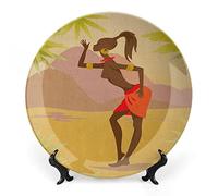 Piatto in porcellana con decoro afro, corpi femminili sexy, design esotico, stampa artistica di donne della savana, piatto in ceramica per decorazioni decorative, 1 piatto e 1 espositore.
