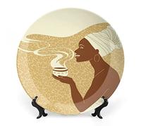 Piatto in porcellana con decoro afro, corpi femminili sexy, design esotico, stampa artistica di donne della savana, piatto in ceramica per decorazioni decorative, 1 piatto e 1 espositore.