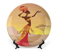 Piatto in porcellana con decoro afro, corpi femminili sexy, design esotico, stampa artistica di donne della savana, piatto in ceramica per decorazioni decorative, 1 piatto e 1 espositore.