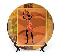 Piatto in porcellana con decoro afro, corpi femminili sexy, design esotico, stampa artistica di donne della savana, piatto in ceramica per decorazioni decorative, 1 piatto e 1 espositore.