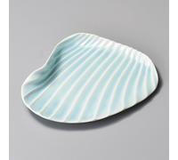 Piatto Irregolare A Forma Di Conchiglia Blu-Bianco In Ceramica Mino Giapponese