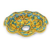 Piatto Lampadario Smerlato ceramica Caltagirone, Ø 35 cm ca. decoro barocco
