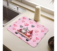 Piatto Mat Blush gnomo camion donne e ragazze San Valentino | Scolapiatti opaco facile da pulire per lavastoviglie, accessori da cucina
