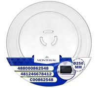 Piatto Microonde Universale Ø 250 mm Dispone di 3 Fissaggi con Codice Originale 481246678412 488000862548 C00862548 C00313978 per Bauknecht per Indesit per Whirlpool - MONTERAL