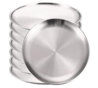 Piatto Multiuso in Acciaio Inox 8 Pezzi in Acciaio Inossidabile, Piatto Rotondo Dorato Poco Profondo, 14/17/20/23/26 cm, Piatto da Campeggio, stoviglie da Picnic(8Pcs Silver 23cm)