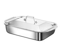 Piatto Multiuso in Acciaio Inox Teglia for Pesce grigliato in Acciaio Inox, Rettangolare, con Doppie Orecchie, con Coperchio, Antiaderente, Profonda, for Piano Cottura a induzione(41x25x7.5cm)
