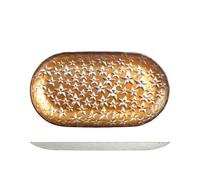 Piatto Ovale In Vetro Dorato, Goldcosmo, 28X14Cm, H&H