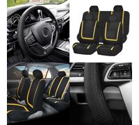 Piatto Panno Auto Sedile Cover Completo Set Giallo W/ Nero Silicone Coprivolante