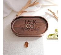 Piatto per anelli in legno con nome di coppia, piatto personalizzato per fedi nuziali, porta anelli di fidanzamento, piatto per anelli in legno con incisione personalizzata, regalo di nozze (16 x 10 x
