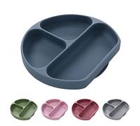 Piatto per Bebè in Silicone - Divisorio con Forte Ventosa, Anti-caduta, per Microonde - Adatto a Neonati e Bambini (Blu)