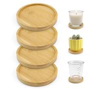 Piatto per Candele, SPRHR 4 Pezzi Candeliere Rotondo, 8 CM Candela Sottobicchiere in Legno, Adatto per Bevande Calde e Fredde, Bicchieri da Vino, Piccoli Vasi da Fiori