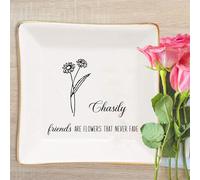 Piatto personalizzato per gioielli con fiore di nascita con nome Amici personalizzati sono fiori che non sbiadiscono mai vassoio per gioielli piatto di compleanno fiore piatto gioielli in ceramica