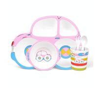Piatto piano cartone animato in fibra di bambù per bambini (rosa)