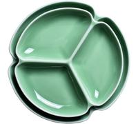 Piatto Piano Compartimentato per Adulti, Piastre di Controllo delle Porzioni in Tinta Unita, Piatto Piano Rotondo in Ceramica Diviso in profondità per Mangiare in Balaed, FO, Green, Small-7.6In