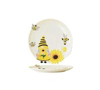 Piatto Piano, Design Dell'ape Girasole Rilievo Dipinto A Mano Giallo Carino Piatto Pranzo for Bistecca Di Manzo Dessert Pasta, 2 Pezzi(B)