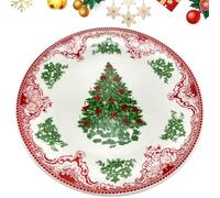 Piatto piano in ceramica con albero di Natale, 20,3 cm, rotondo, per dessert, insalata, vigilia di Natale, piatto da portata per cucina, microonde e lavabile in lavastoviglie