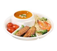 Piatto piano in porcellana, vassoio diviso per controllo delle porzioni, per mangiare sano, dieta bariatrica, colazione, pasta, frutta, insalata