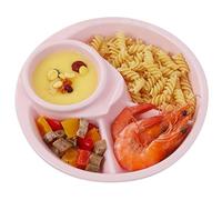 Piatto piano in porcellana, vassoio diviso per controllo delle porzioni, per mangiare sano, dieta bariatrica, colazione, pasta, frutta, insalata