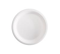 Piatto piano monouso - rotondo - diametro 23 cm - canna da zucchero - bianco - S