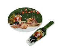 Piatto Porta Panettone Dolci di Natale con Paletta Decorazioni Casa Idea Regalo Centro Tavola Natalizio in Ceramica, Diametro 27 Centimetri, Decoro Schiaccianoci