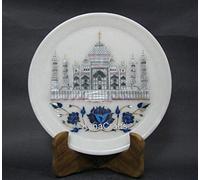 Piatto rotondo in marmo fatto a mano, piatto da collezione in marmo bianco da 22,9 cm, perfetto per servire, intarsio artistico Taj Mahl con look antico, regalo di inaugurazione della casa e di nozze