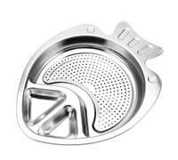 Piatto Scolapiatti con Piattino a Forma di Pesce Acciaio Inox | Superficie Liscia senza Bave, Drenaggio Dell’olio, Colore Argento, per Frutta, Verdure e Servizio Buffet