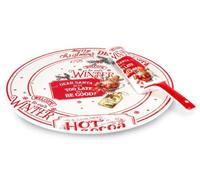 Piatto torta Natale porcellana Fade Chocolate cm 30 con paletta
