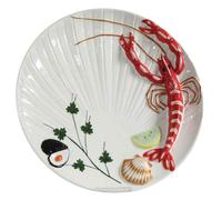 PIATTO VASSOIO PIETANZA TONDO ARAGOSTA MARE PESCI PESCE CERAMICA BIANCA 33 cm
