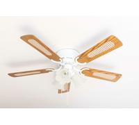 Piatto Ventilatore con Luce Kisa Deluxe Bianco 105cm Pale Quercia/Noce