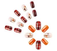 Piazza Autunno Acrilico Unghie Finte Con Glitter E Foglie D'acero Coperture Piene Premere Su 24Pcs Per Le Donne Natale Premere