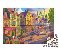 Piazza colorata del villaggio 1000 Ruota Ferris Town Street Pezzi Puzzle Cartone Extra Spesso Più Venduto Compleanno Coppia Sviluppo Perfetto Anti Stress Adulti Festa Vacanze 52x38cm/1000pcs