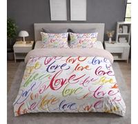 Piazza E Mezza 200 X 200 cm Set Copripiumino Multicolore, Completo Letto Biancheria da Letto in Microfibra con Federe, Testo, Lettera Testo Stile schizzo, Morbido, Zip nascosta, Facile cura, Soffice