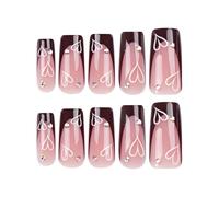 Piazza lucida con punta francese marrone cuore amore disegni bastone on per San Valentino ' s Day 24pcs accessori moda