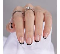 Piazza Premere Su Unghie Finte Colle Nere Su Acrilico Artificiale 12 Dimensioni 24pcs Stick On Per Le Donne Su Nail Bara Mandorla Francese Tip On Nail