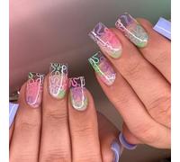 Piazza Premere Su Unghie Fiore Colle Finte Acrilico Artificiale 24pcs Bastone Per Le Donne Ragazze Design