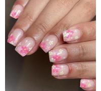 Piazza Premere Su Unghie Fiore Colorato Colle Finte Su Acrilico Artificiale 12 Dimensioni 24pcs Stick On Nail Bara Mandorla Francese Tip On Nail