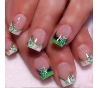 Piazza Premere Su Unghie Unghie Finte Verde Trifoglio Colle Su Acrilico Artificiale Bastone 24pcs Per Le Donne Design Unghie