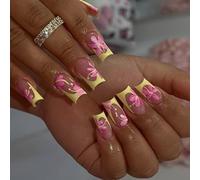 Piazza premere sulle unghie Fiore Colle finte su acrilico artificiale 24pcs Stick On Per Le Donne Ragazze Design Unghie Finte