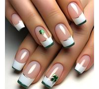 Piazza Unghie Finte Punta Francese Acrilico Unghie Artificiali Verde Trifoglio Stampa Su Unghie Per Le Parti Manicure Art Accessori