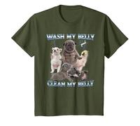 Pibble Dog Wash Clean My Belly Meme Divertente Maglietta, Bambini, Oliva, 12 Anni