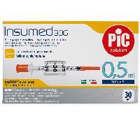 SIRINGA PER INSULINA PIC INSUMED 0,5 ML 100 UI AGO GAUGE 30 LUNGHEZZA 8 MM SENZA SPAZIO MORTO 3 SACCHETTI DA 10 PEZZI