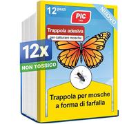 PIC Trappola per Mosche da Finestra - 12x Adesivi Acchiappa Mosche, Efficaci Adesivi per Trappole per Mosche con Design a Farfalla