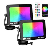 PICAA 2 pezzi 50W RGB Faretto LED da Esterno Proiettore 5000LM, Controllo APP Dimmerabile Cambio Colore Lampada, Fari Led Esterno per Giardino Palco Partito