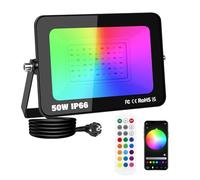 PICAA 50W RGB Faretto LED da Esterno Proiettore 5000LM, Controllo APP Dimmerabile Cambio Colore Lampada, Fari Led Esterno per Giardino Palco Partito