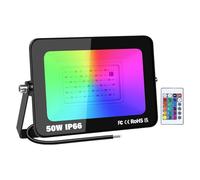 PICAA Faretto LED per esterni, luce di sicurezza, 50W, luci RGB a cambiamento di colore con telecomando, impermeabile IP66, faretto dimmerabile da parete per giardino, festa, palco (1 pezzo)