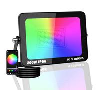 PICAA Faro da Lavoro a LED RGB Smart 200W, 20000LM Esterno, 16 Milioni di Colori, Controllo Wireless via App, Impermeabile IP66, Illuminazione Giardino per Feste Disco con Spina UE (1 pz)