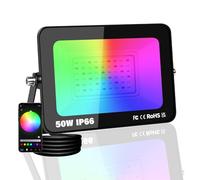PICAA Faro da Lavoro a LED RGB Smart 50W, 5000LM Esterno, 16 Milioni di Colori, Controllo Wireless via App, Impermeabile IP66, Illuminazione Giardino per Feste Disco con Spina UE (1 pz)