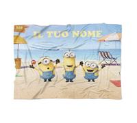 PICANOVA Coperta dei Minions con Nome 100x70cm - Coperta Personalizzata per Bambini - Morbide Coperte e Coperte in Pile - Regalo per i Fan di Cattivissimo me - Minions Beach Day