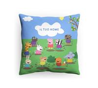 PICANOVA - Cuscino personalizzato Peppa Pig - Cuscino con nome - Testo personalizzato stampato - Cuscino decorativo per bambini - Amici nelle pozzanghere - 40x40cm